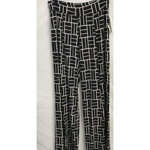 Clara Sunwoo Womens Geometric Print Wide-Leg Pants Black & White XL